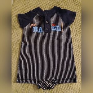 Navy 6/9 Momths Striped Baby Romper